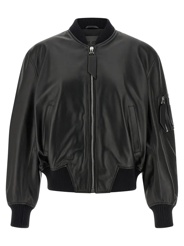 Leather Bomber Jacket Puffer Jackets Black - The Attico