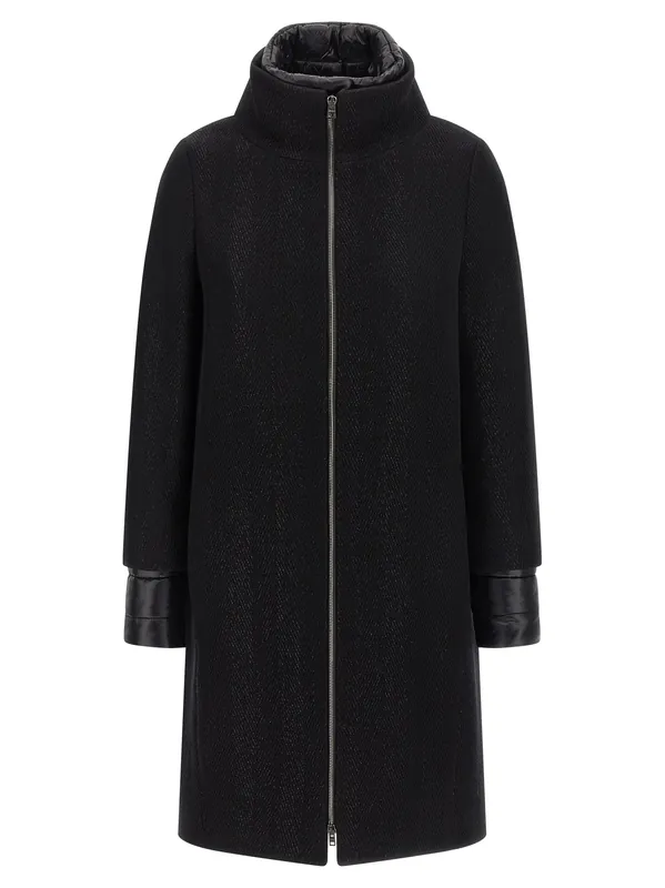 Lamé Thread And Wool Coat Coats And Trench Coats Black - Herno