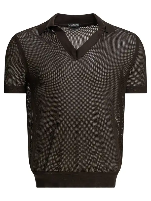Silk Blend Buttonless Polo Shirt Polo Shirts Brown - Tom Ford