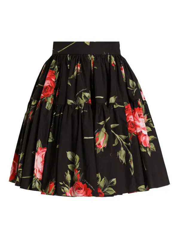 Roses Bouquet Print Cotton Skirt - Dolce & Gabbana