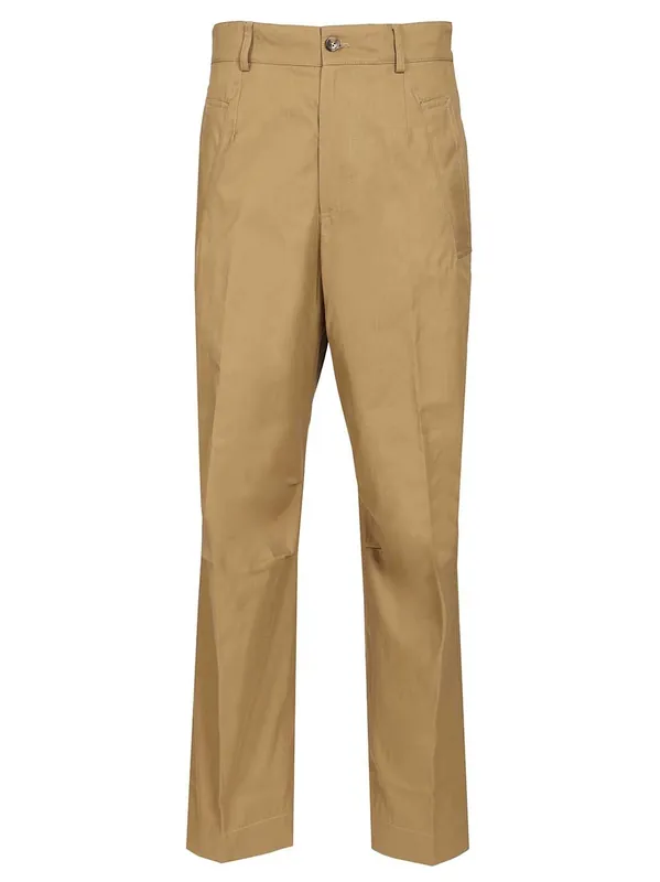 Cotton Twill Trousers Beige - Dries Van Noten