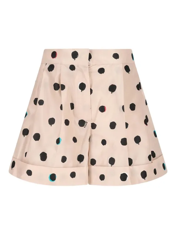 Falena Dots-Print Taffeta Flared Shorts