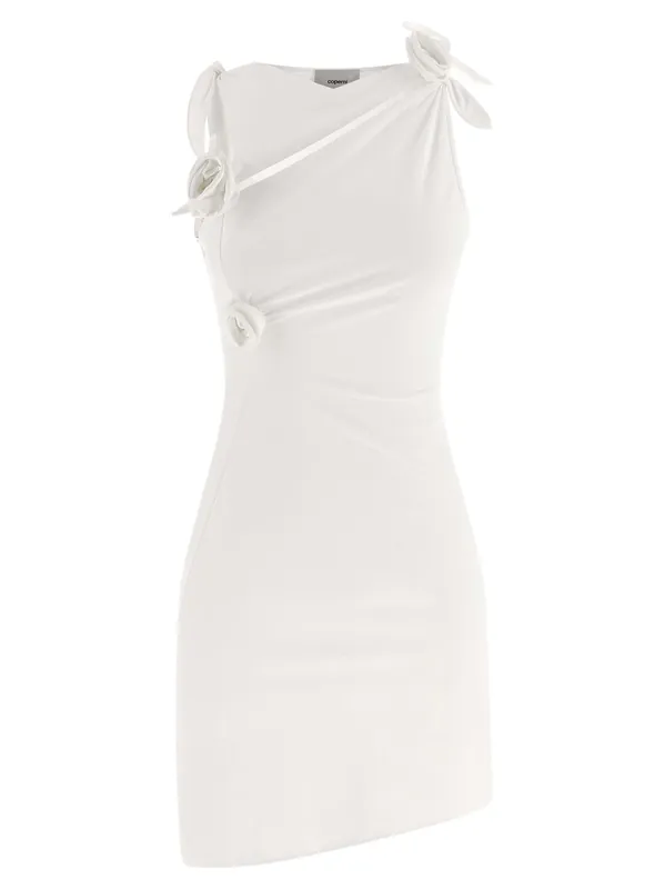 Asymmetric Flower Dresses White - Coperni