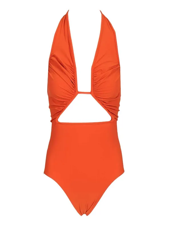 Halter Prong One-Piece Swimsuit Swimwear Orange