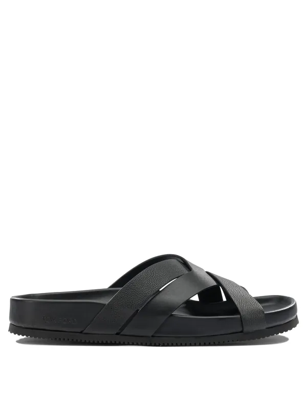 Braided Leather Slides Sandals Black - Tom Ford