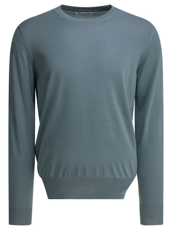 Cotton Crewneck Sweater Knitwear Light Blue - Brunello Cucinelli