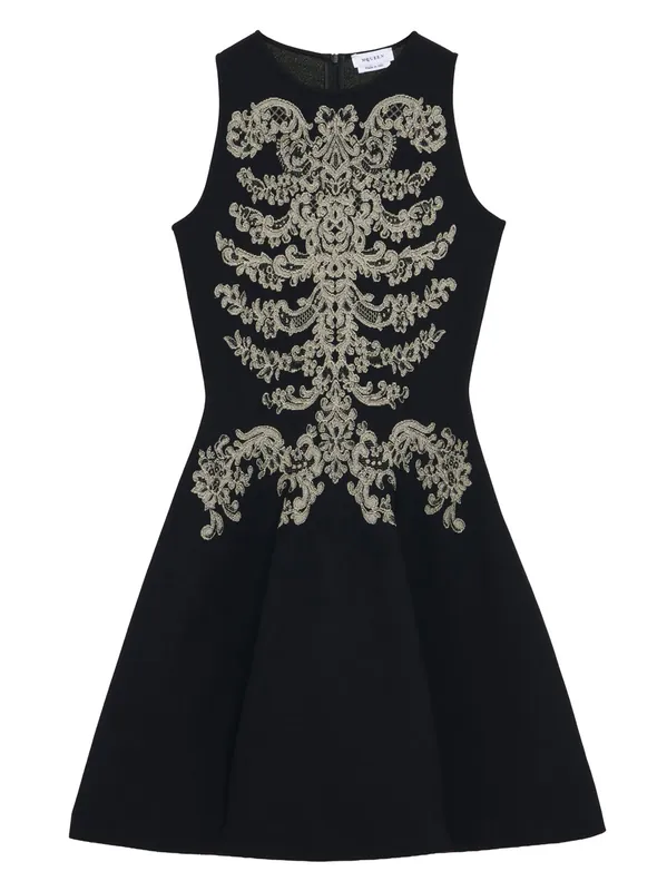 Lace Ribcage Jacquard Mini Dress In Black - Alexander McQueen