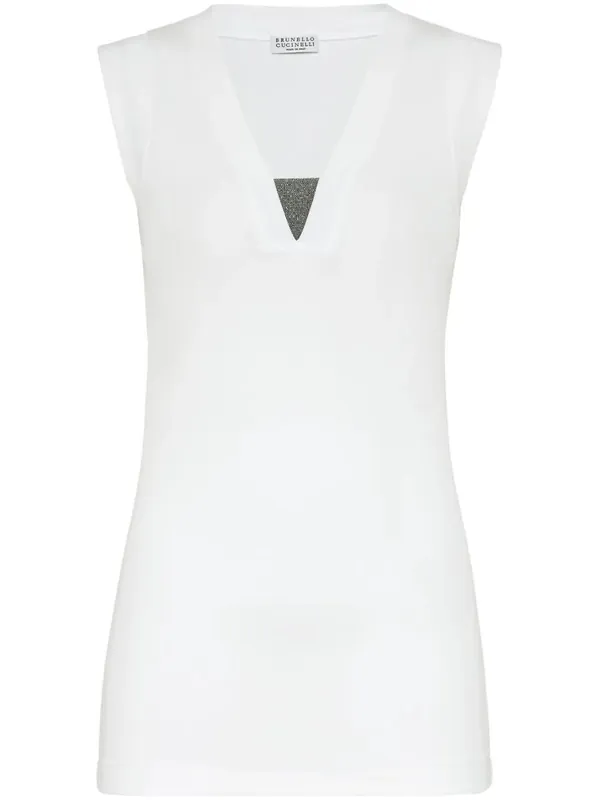 Stretch Cotton Jersey Tank Top With Precious Faux-Layering