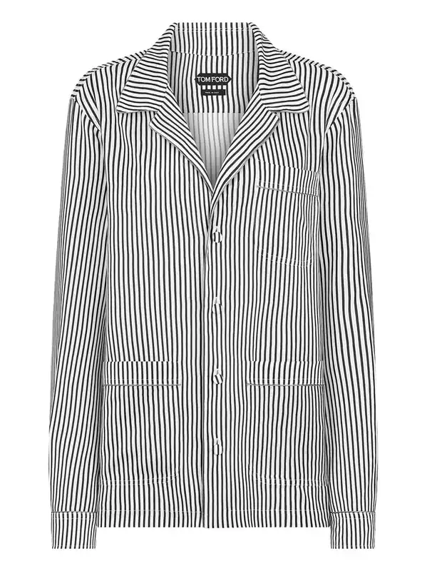 Striped Silk Pj Shirt With Piping And Tonal Tf Embroidered Logo - Tom Ford