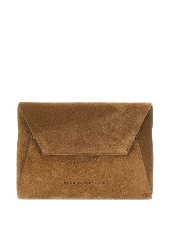 Suede Clutch With Jewel Decoration - Brunello Cucinelli