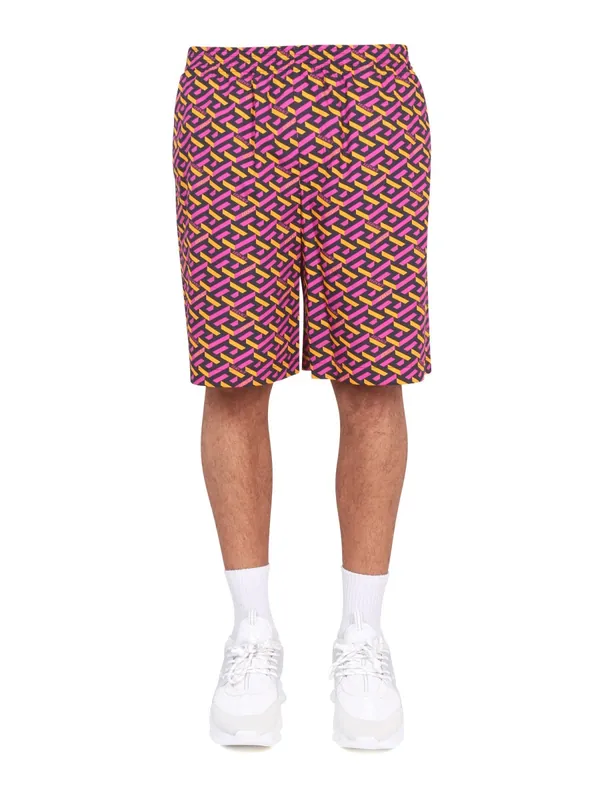 Shorts With La Greca Print - Versace