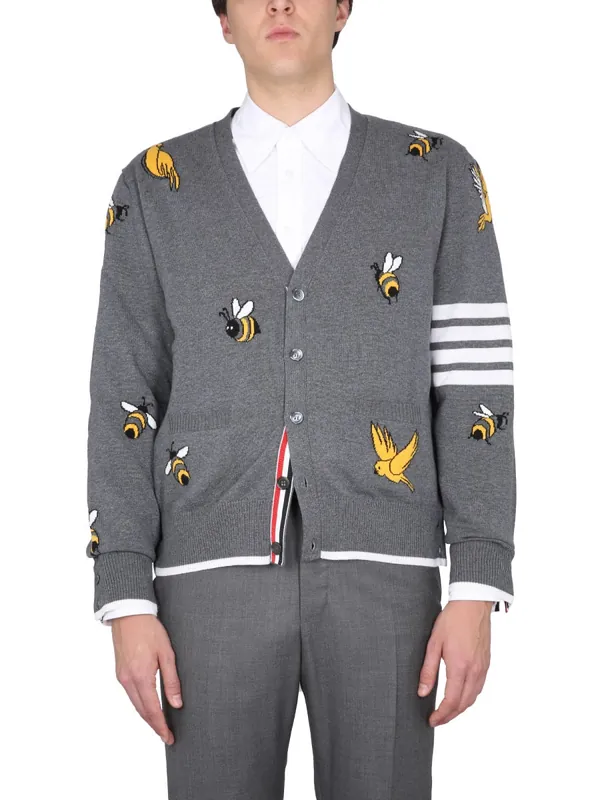 Cardigan With Birds And Bees Inlays - Thom Browne