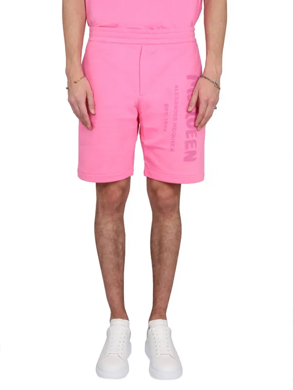 Bermuda Shorts With Graffiti Logo Print - Alexander McQueen