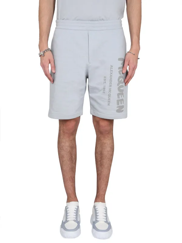 Bermuda Shorts With Graffiti Logo Print - Alexander McQueen