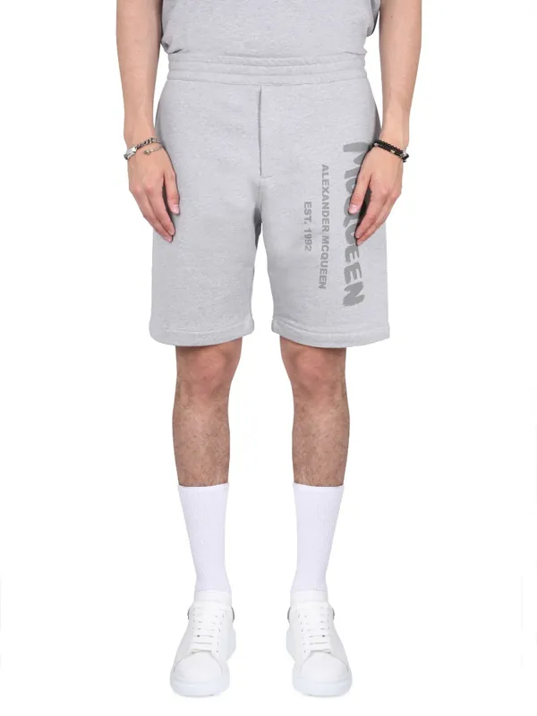 Bermuda Shorts With Graffiti Logo Print - Alexander McQueen