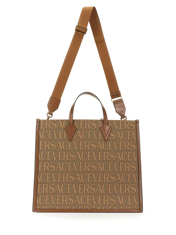 Shopper Bag With Allover Logo - Versace