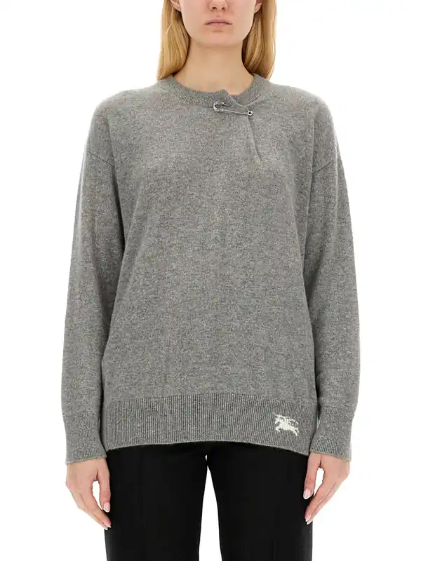 Cashmere Sweater With Kilt Pin - Burberry