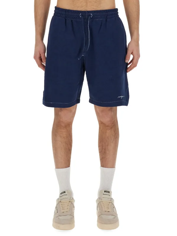 Bermuda Shorts With Embroidered Logo - MSGM