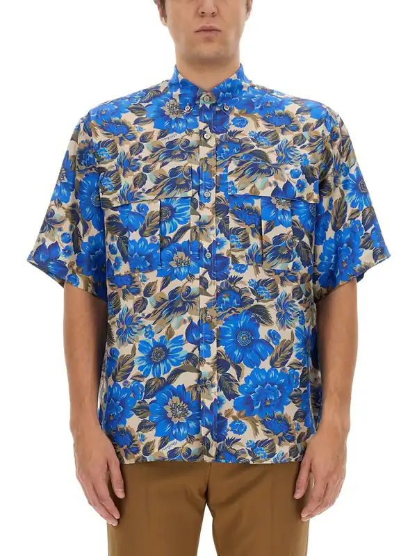Blue Flowers Allover Print Shirt - Moschino