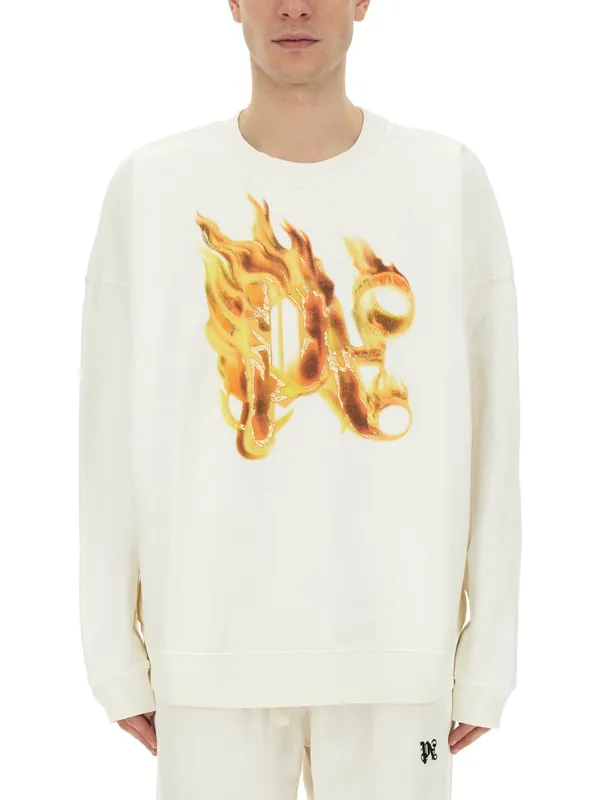 "Burning Monogram" Print Sweatshirt - Palm Angels