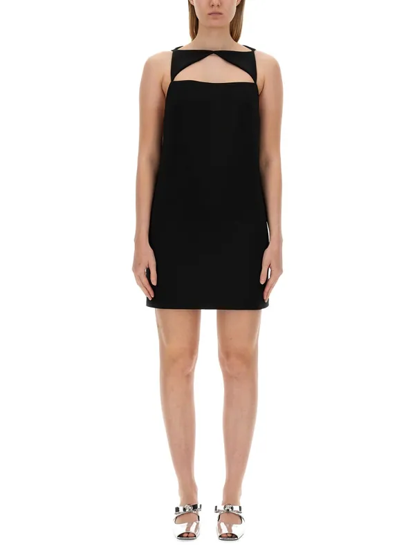 Wool Blend Straight Mini Dress With Cut-Out