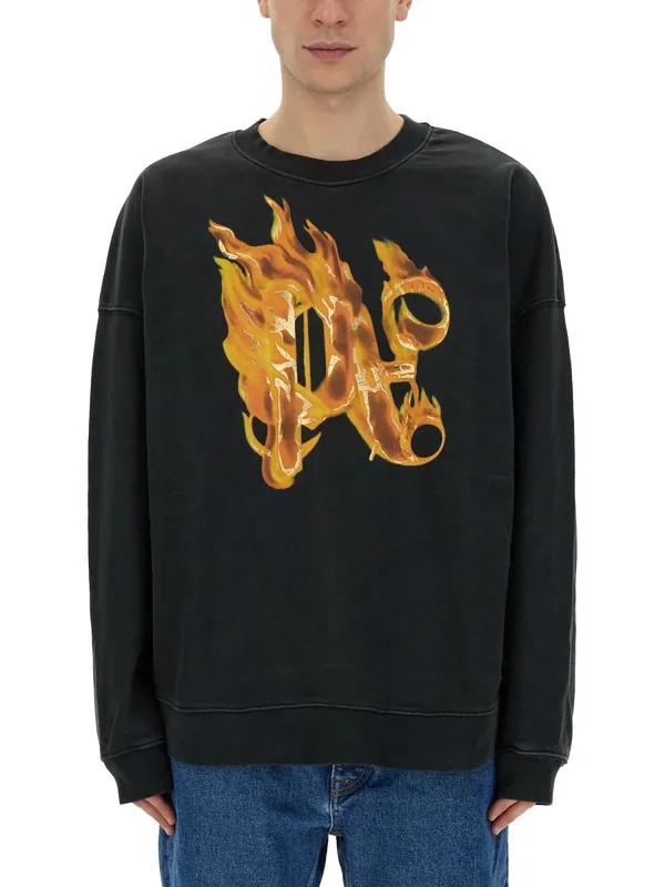 "Burning Monogram" Print Sweatshirt - Palm Angels