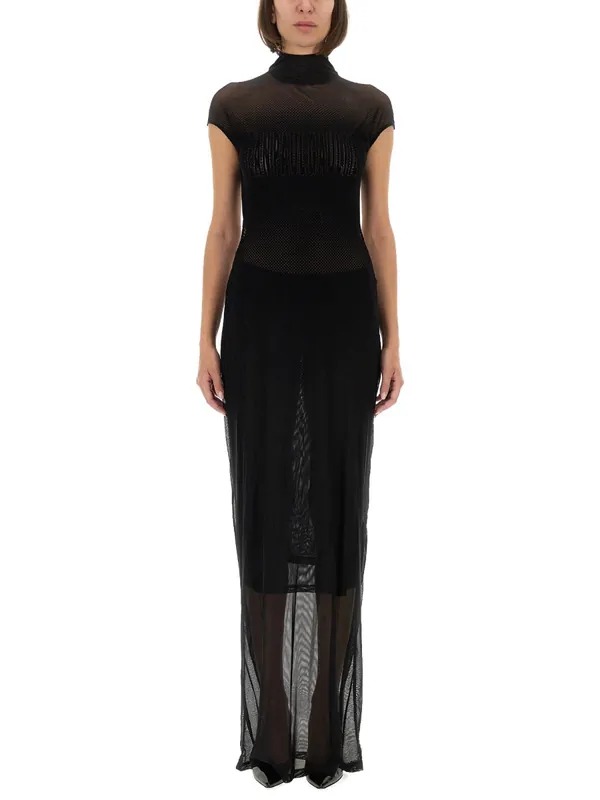 Mesh Dress With Flocked Logo - Jean Paul Gaultier