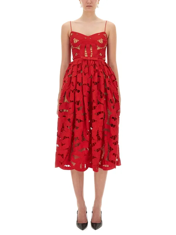 Embroidered Midi Dress With Bow - Self-Portrait