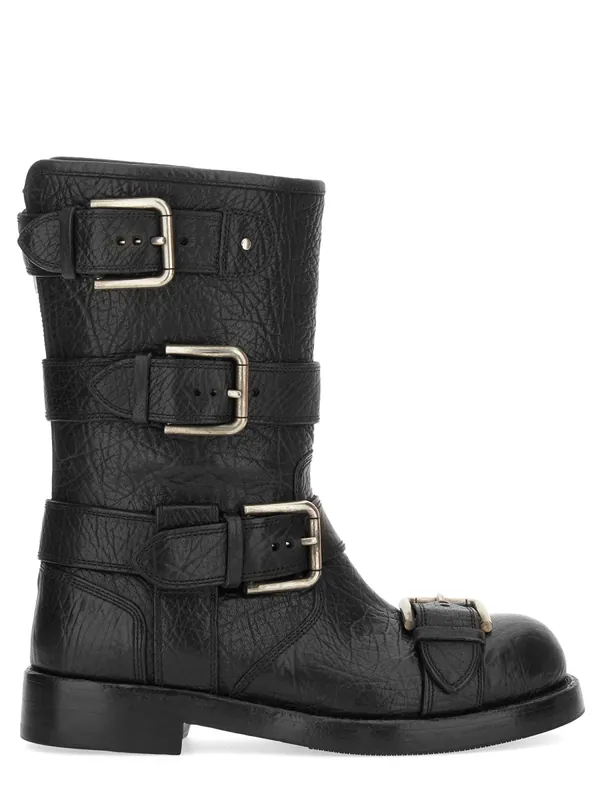 Leather Boot With Buckles - Dolce & Gabbana