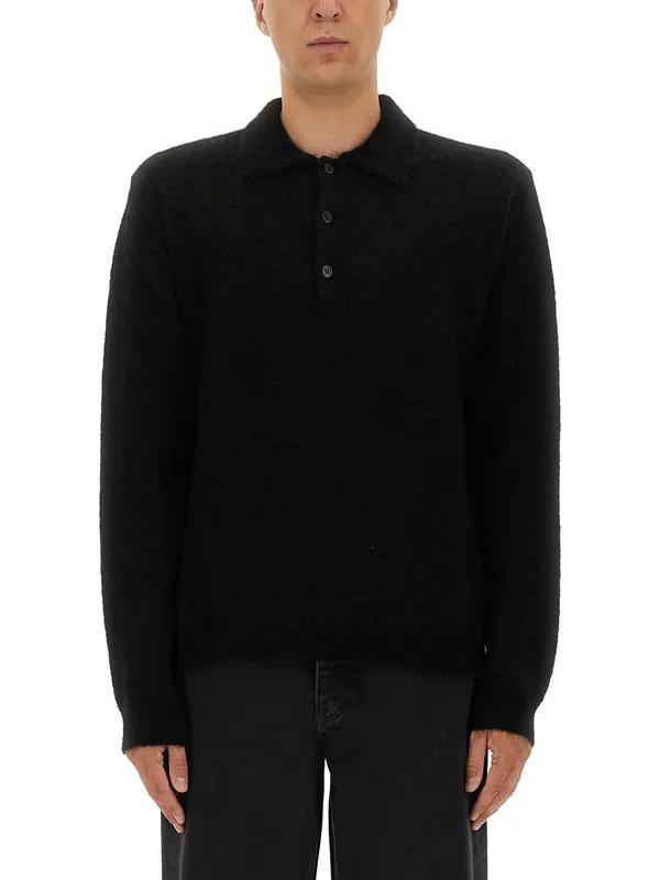 Wool Sweater With Polo Collar - Sunflower