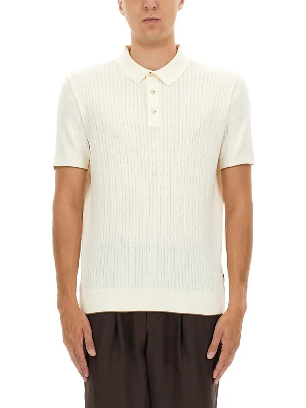 Silk And Cotton Braided Polo Shirt - Boss Camel