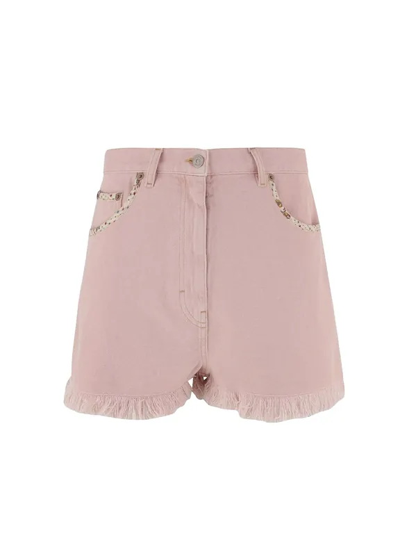 Denim Shorts With Frayed Edges - Valentino Garavani