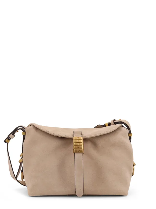 Leather Shoulder Bag With Metal Logo Detail - Pinko