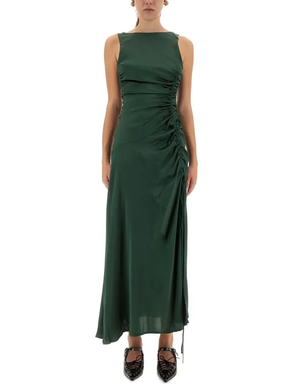 Gathered Satin Dress - Ganni