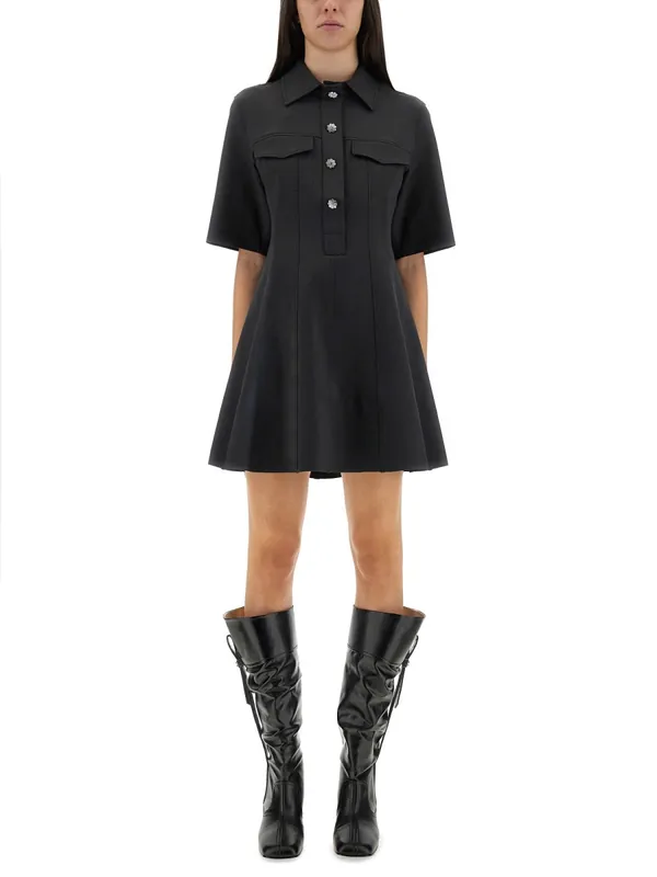 Mini Dress With Scalloped Buttons - Ganni