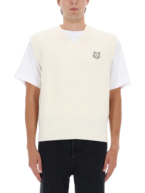 Ribbed Vest With Fox Patch - Maison Kitsuné