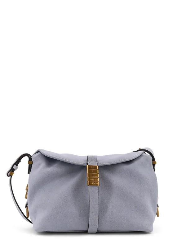 Suede Shoulder Bag With Metal Logo Detail - Pinko