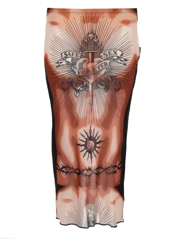 Midi Skirt With "Safe Sex Tatoo" Print - Jean Paul Gaultier