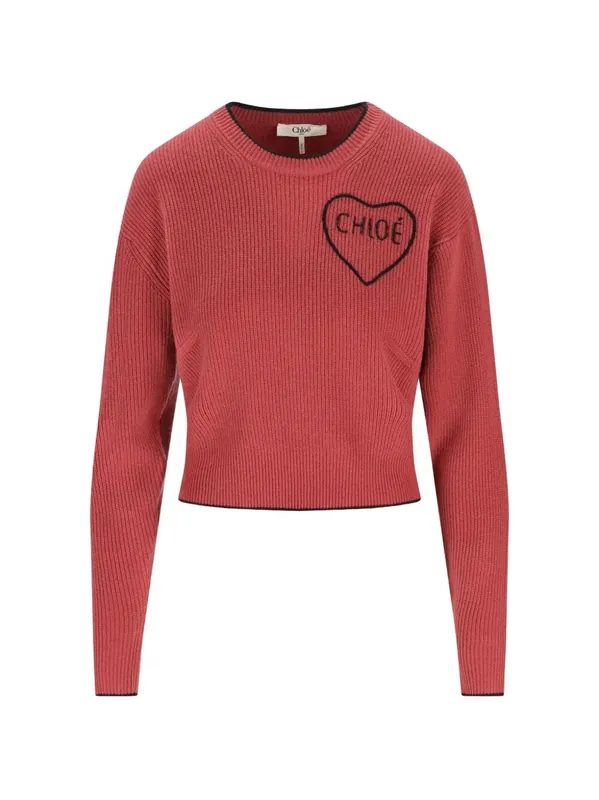 Cropped Fitted Wool Knit Logo Sweater - Chloé