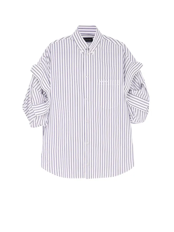 Tucked Sleeve Striped Cotton Shirt - Balenciaga