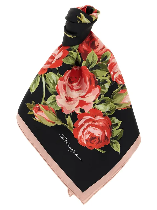 Bouquet Rose Scarves And Foulards Black - Dolce & Gabbana