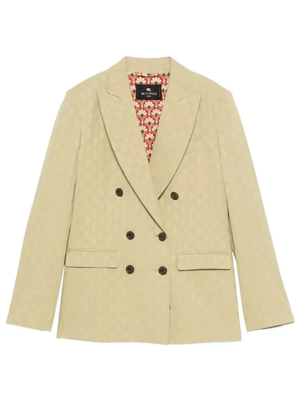 Double-Breasted Fitted Paisley-Motif Blazer