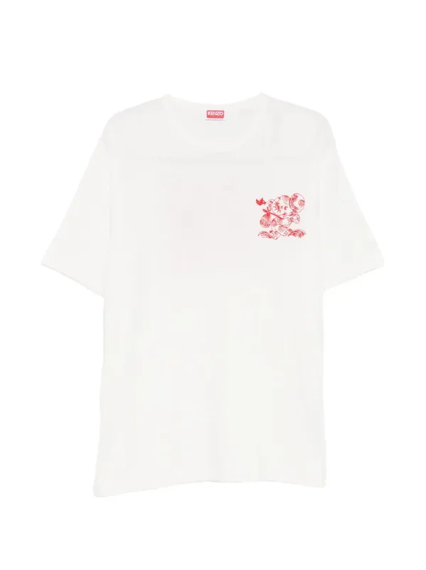 `Kenzo Cartoon` Embroidered Outlined Cotton T-Shirt