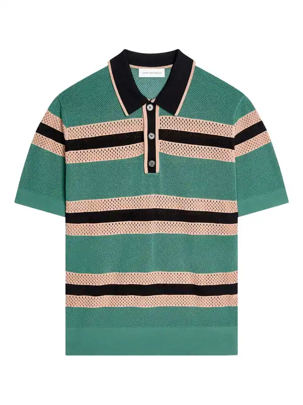 Mercy Viscose Mesh Tricolor Striped Polo Shirt - Dries Van Noten