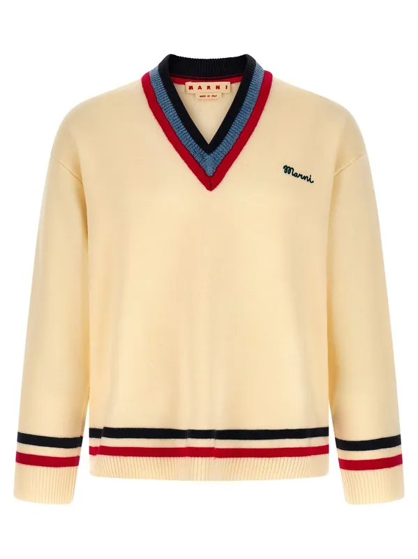 Logo Embroidery Sweater Sweaters And Cardigans Beige - Marni