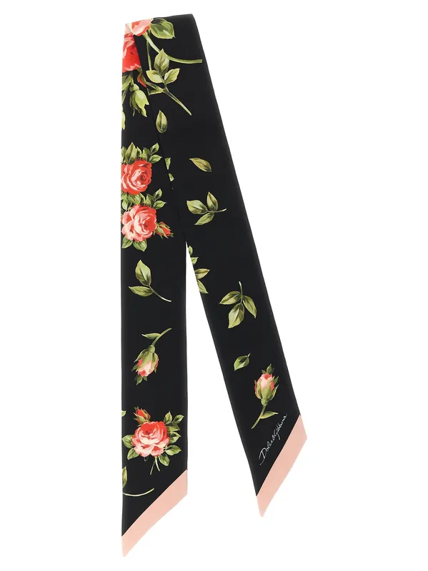 Bouquet Rose Scarves And Foulards Black - Dolce & Gabbana