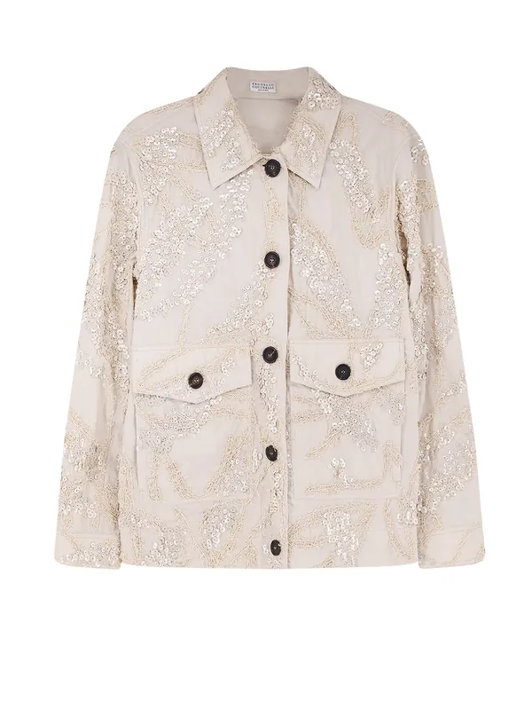 Cotton Blend Jacket With Embroidery - Brunello Cucinelli