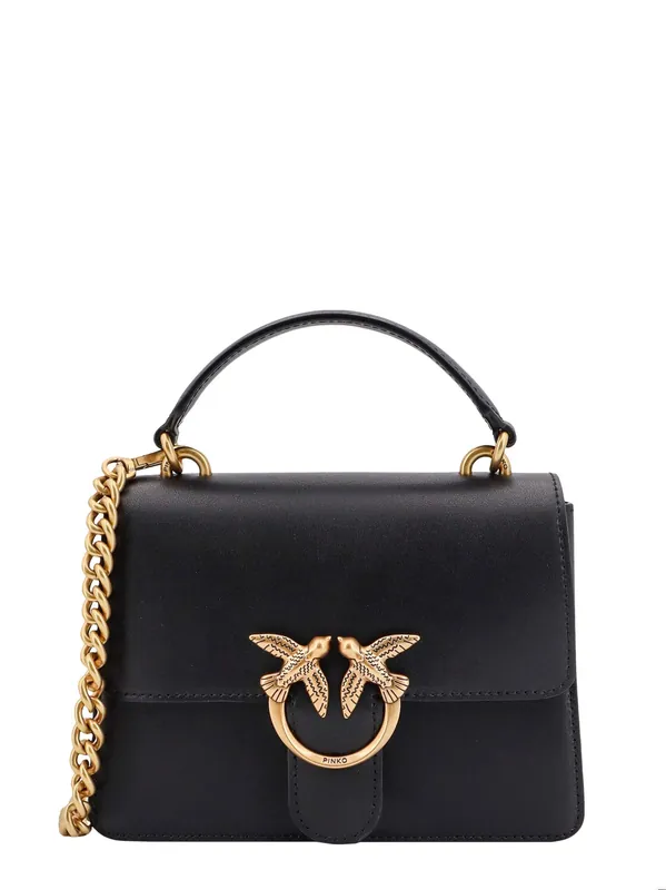 Leather Handbag With Diamond Cut Love Birds Buckle - Pinko