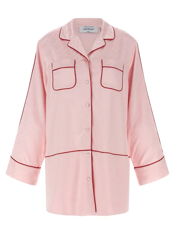 Jacquard Satin New Roxy Pajama Shirt And Blouse Pink - Off-White