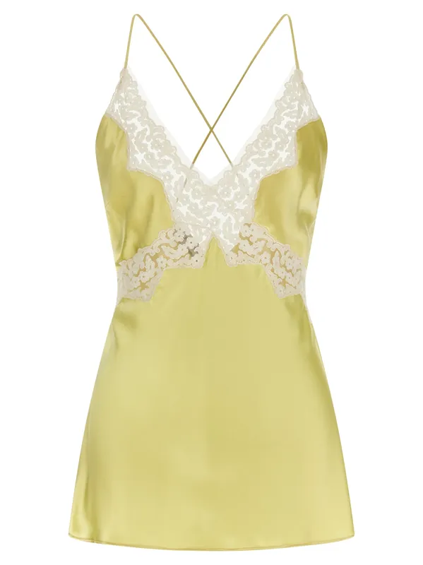 Satin And Lace Top Tops Yellow - Alberta Ferretti